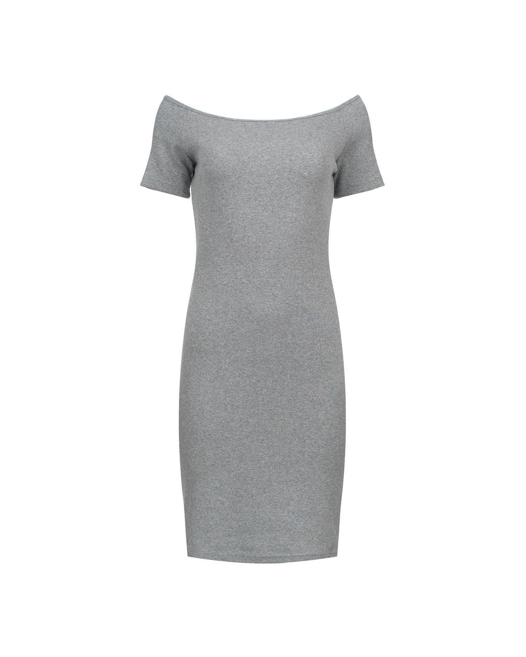 Conquista Gray Off-Shoulder Ribbed Cotton Dress