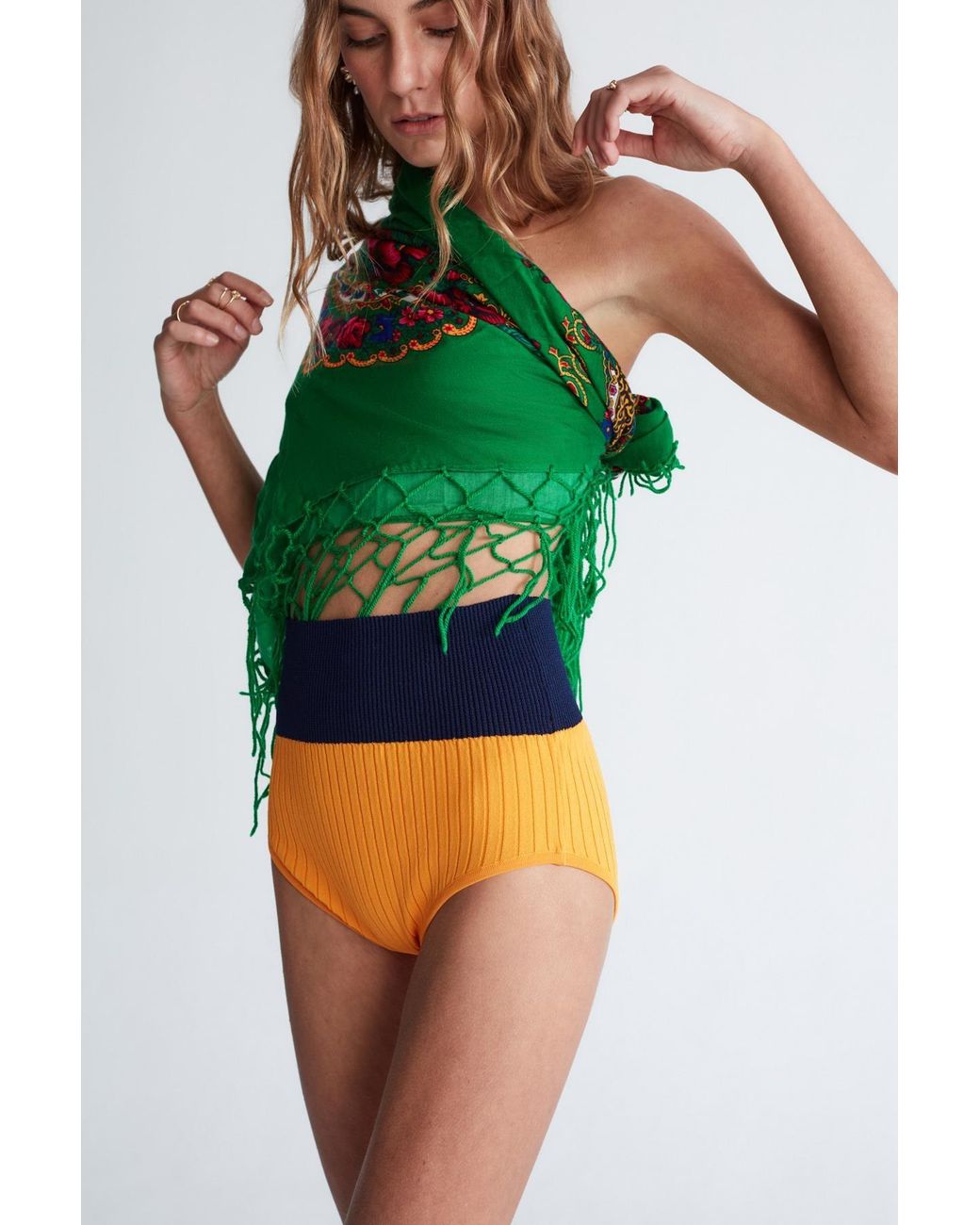 Peraluna Orange Dora Rib Knit Shorts