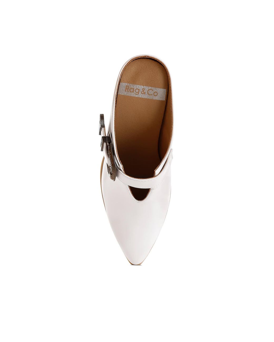 Rag & Co White Holler Carved Buckle Statement Mules
