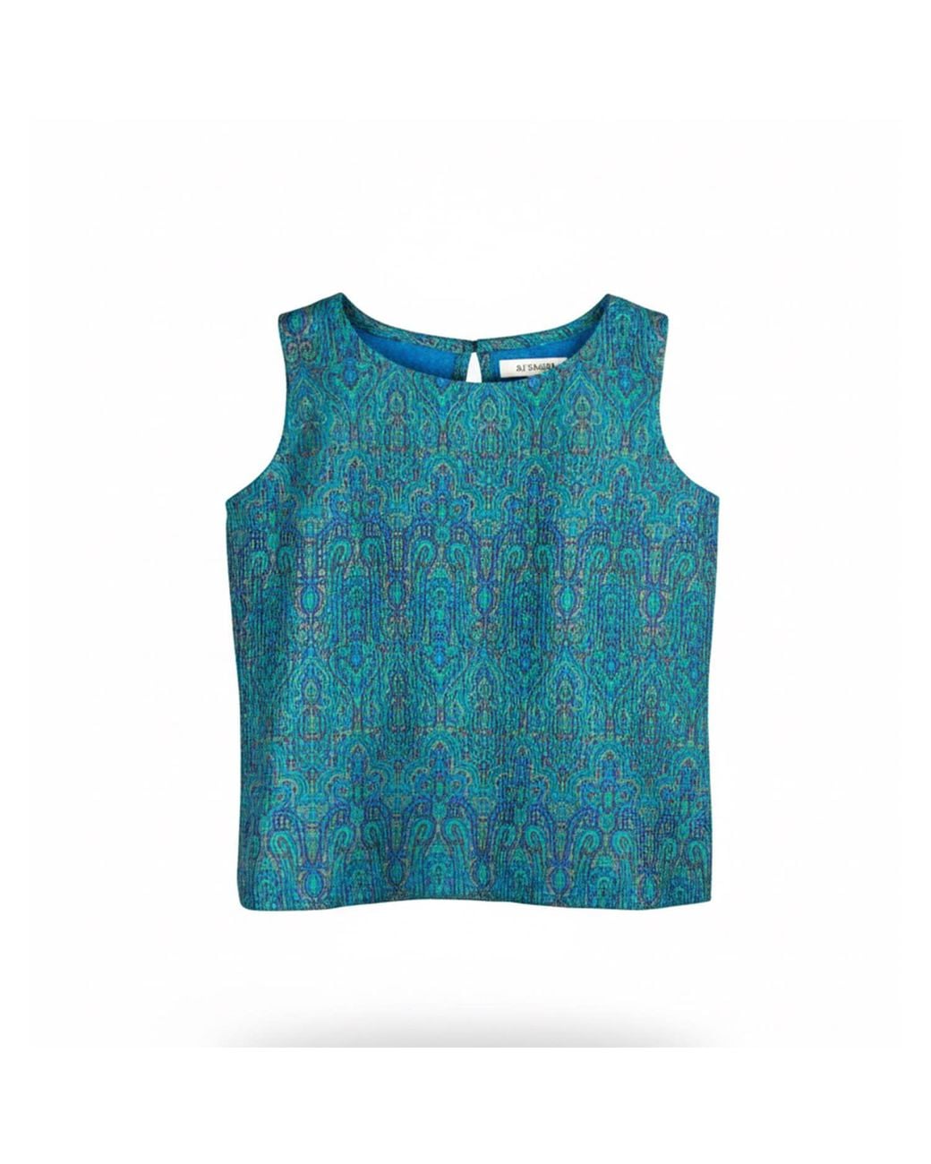 Stovaria Blue Embroidered Pure Tussar Silk Sleeveless Top With Wooden Button