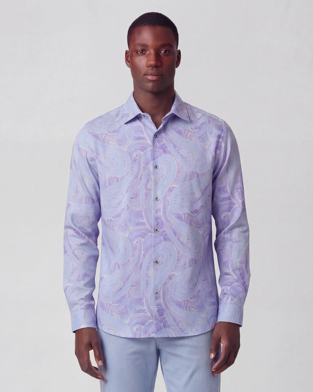 Lords of Harlech Blue Laurent Marakesh Paisley Helio Linen Printed Shirt for men