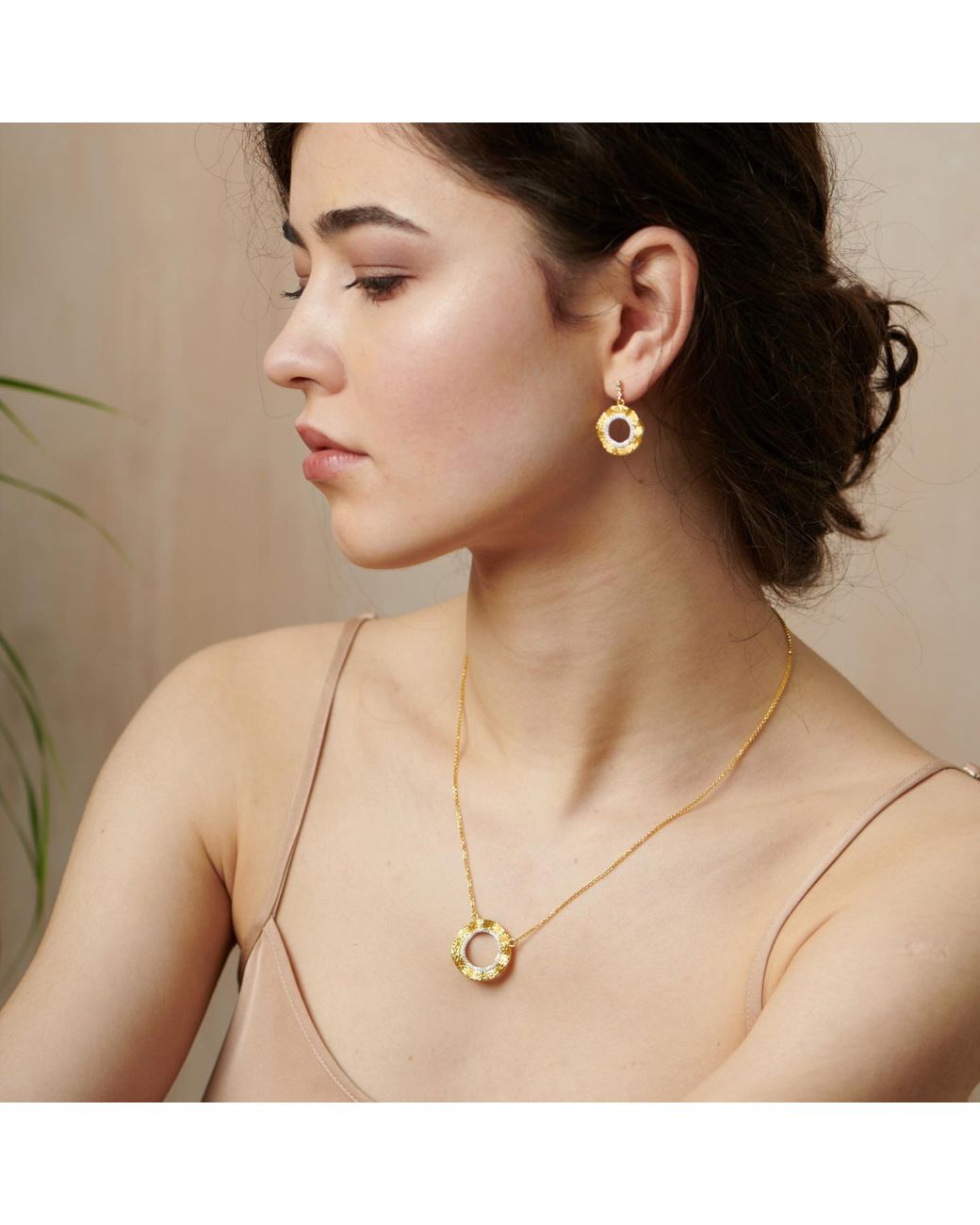 Janus Edinburgh Metallic Shen Vermeil Mixed Tone Circle Textured Earrings