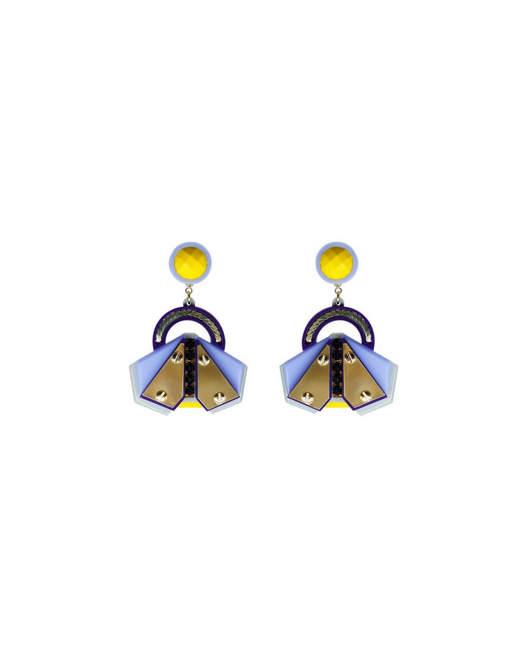 Gissa Bicalho Multicolor Acrylic Handmade Earring Papaloti / Yellow