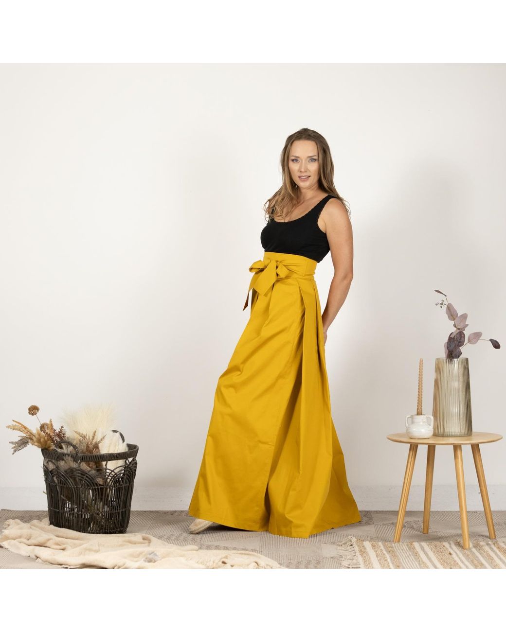 Nikka Place Yellow High Waisted Full Skirt With Big Waistband Bow