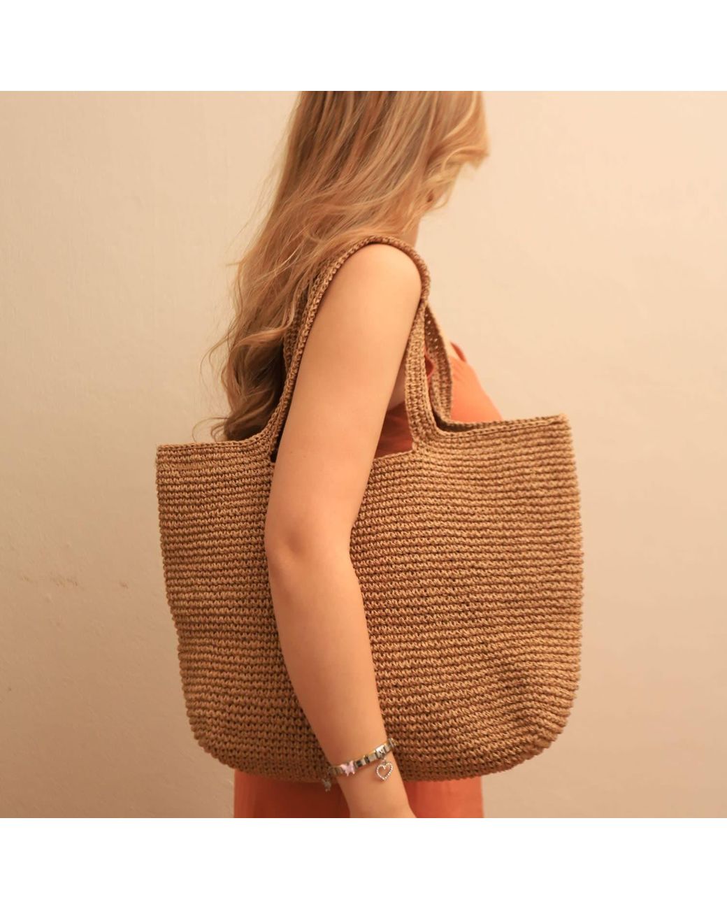Springmoonatelier Brown Handmade Raffia Summer Shoulder Bag