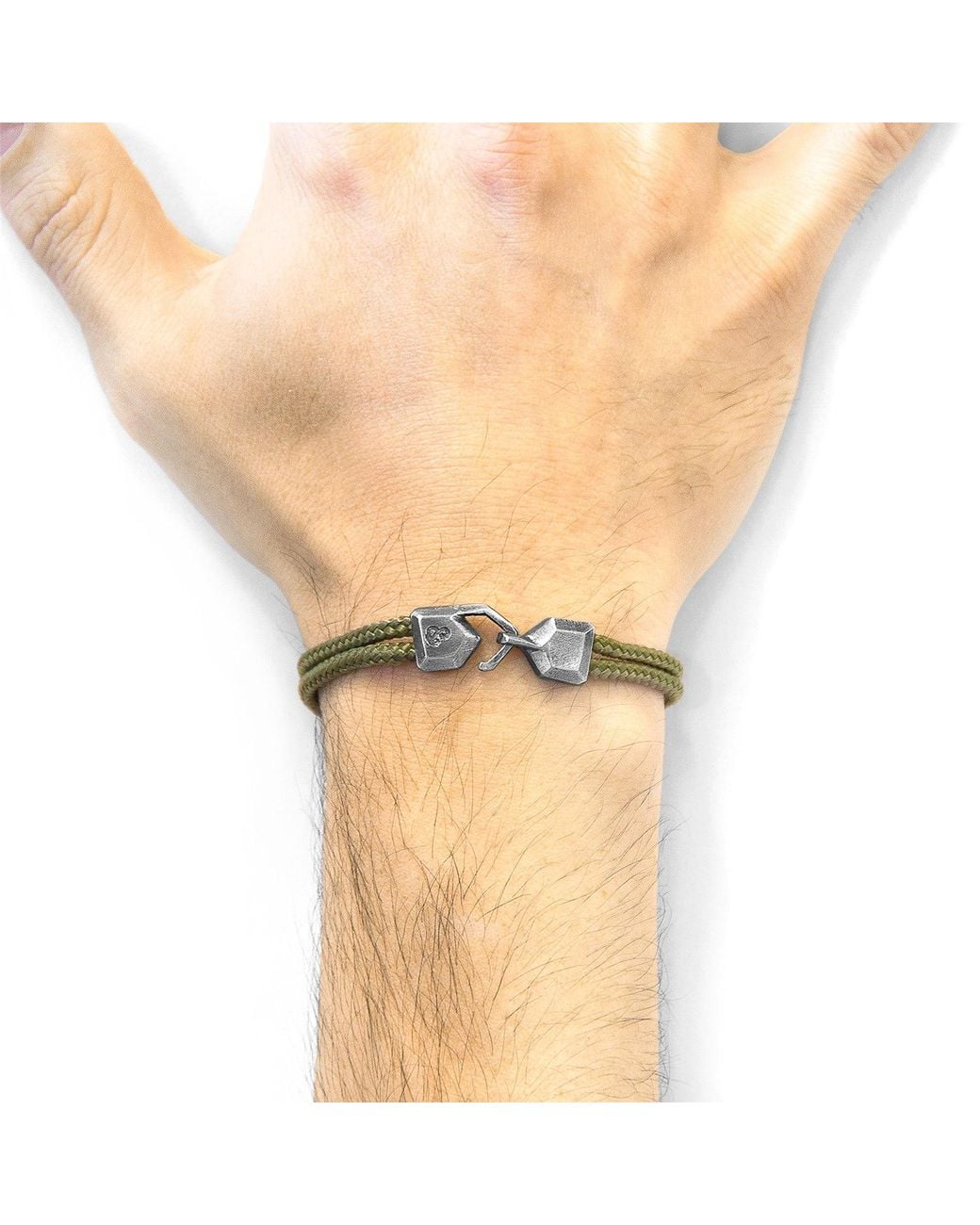 Anchor and Crew Multicolor Khaki Green Cromer Silver & Rope Bracelet for men