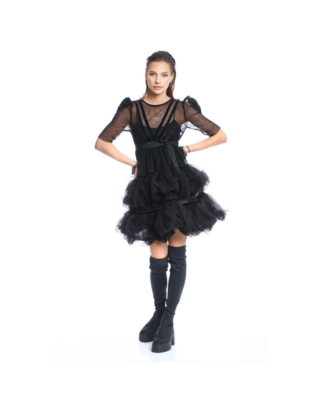Silvia Serban Black Baby Doll Ruffles Dress