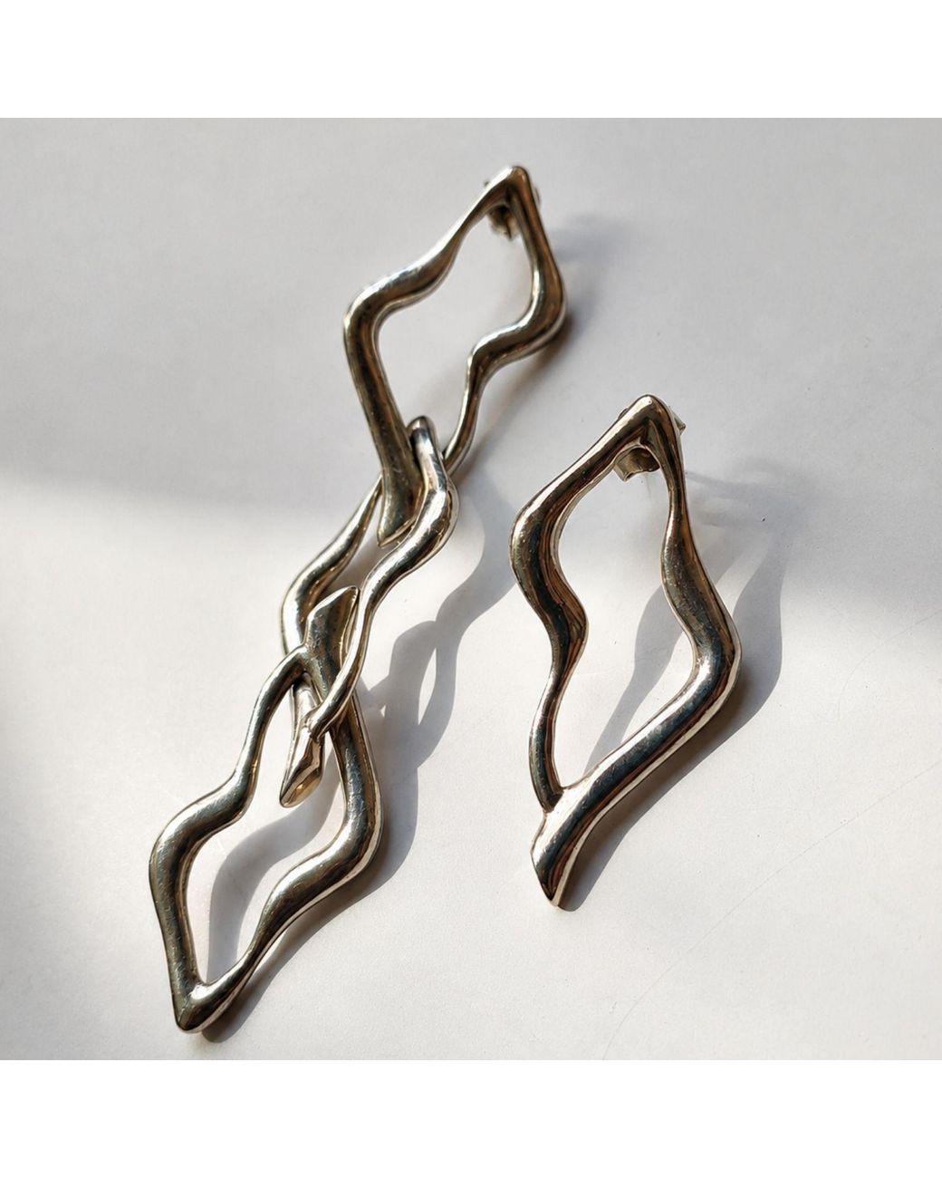 Daria Pacelli Jewelry Black Polaire Asymmetrical Sterling Statement Earrings