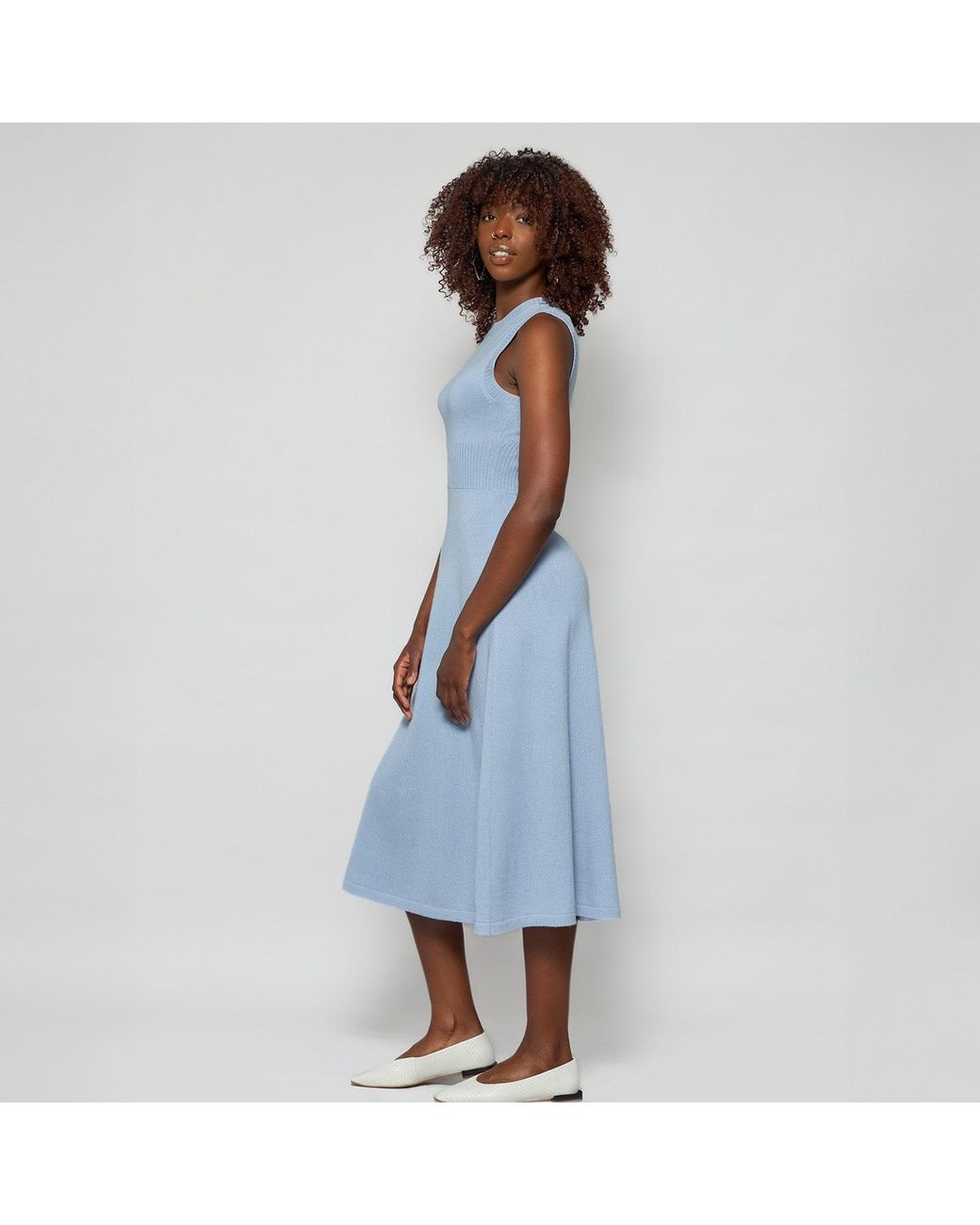 Solgo Atelier Blue Calypso Long Midi Fit And Flare Cashmere Dress