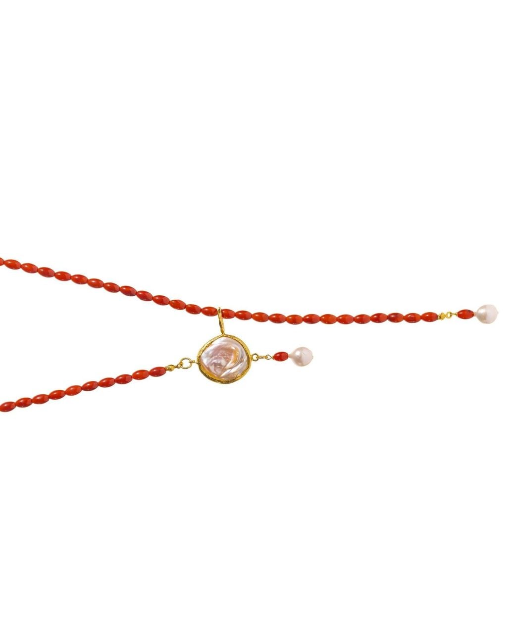 Ebru Jewelry Metallic Coral Vitality Pearl Lariat Necklace