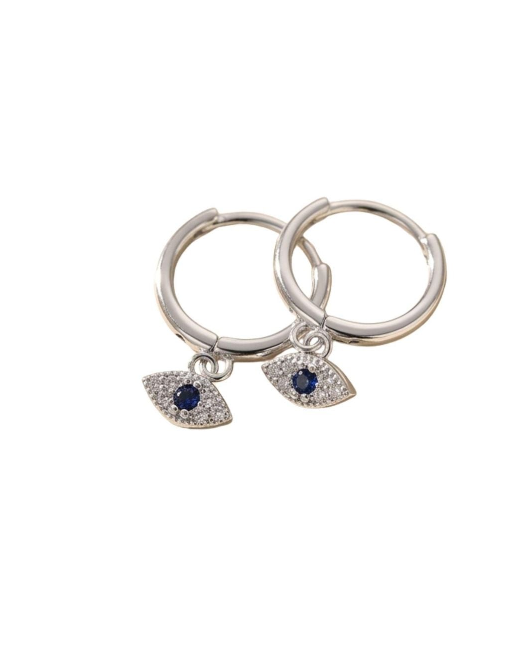 Sophelia White Minimalist Small Evil Eye Charm Dainty Hoop Sterling Earrings