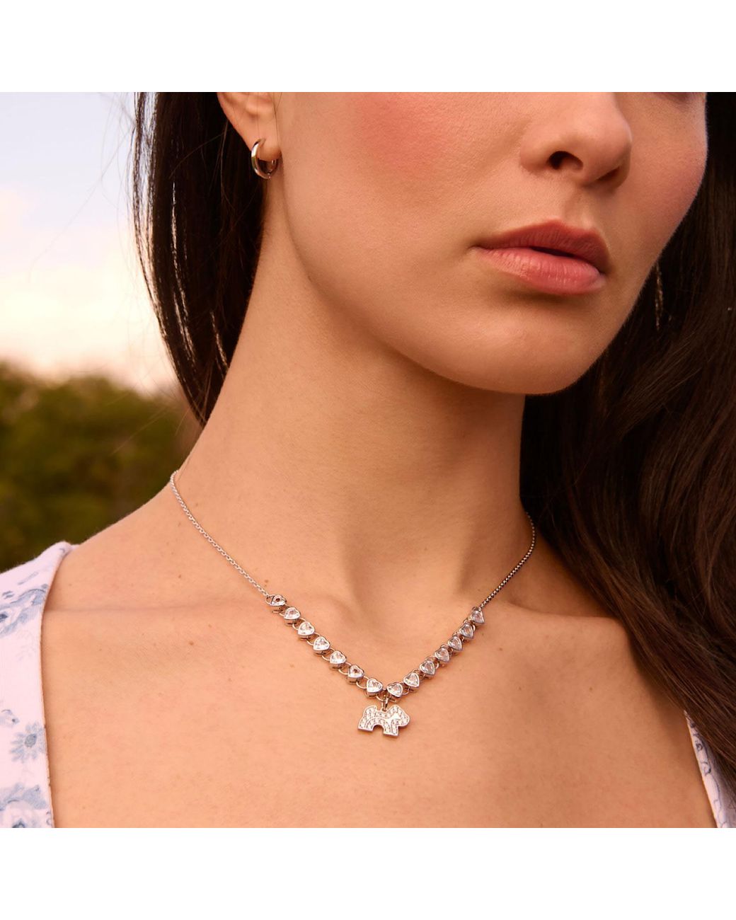 Cloud Haven Metallic Cz Heart Logo Pendant Necklace