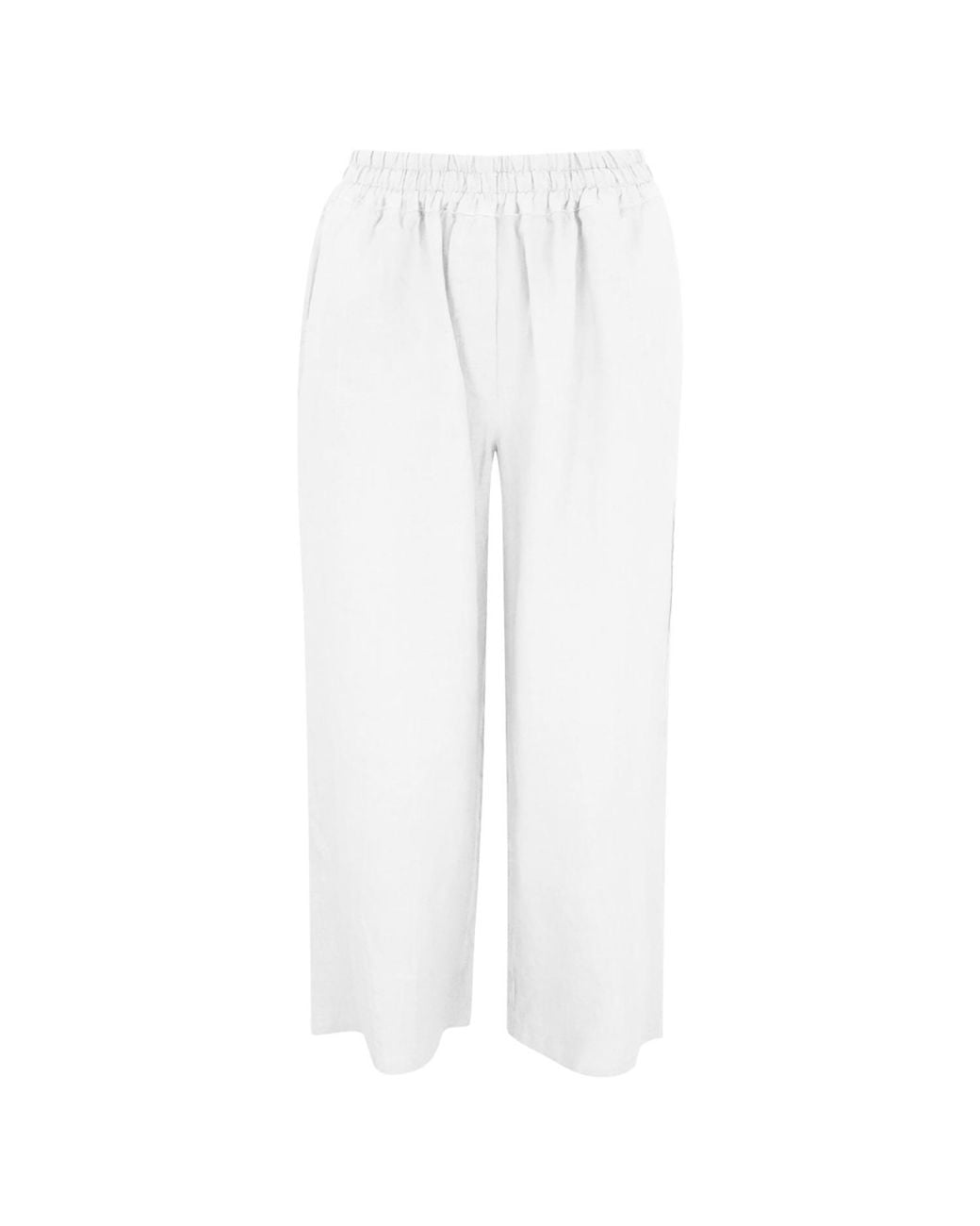 Haris Cotton White Solid Wide Leg Linen Pants With Slant Pocket