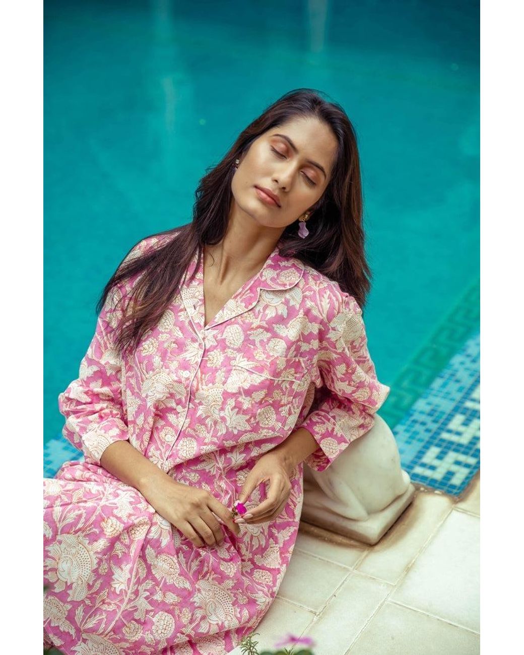 NoLoGo-chic Pink Hand Printed Nightshirt- Hibiscus