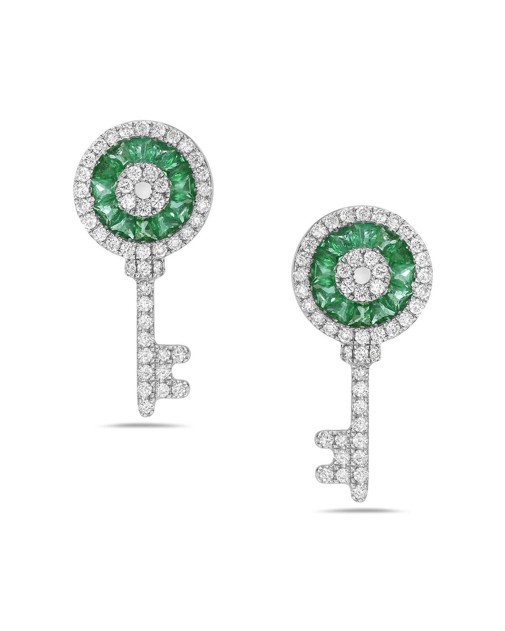 Artisan Green Emerald & Diamond Key Drop Earrings