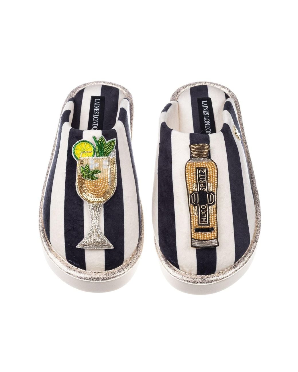 Laines London Multicolor Flatform Stripe Closed Toe Slippers With Hugo Spritz Brooches