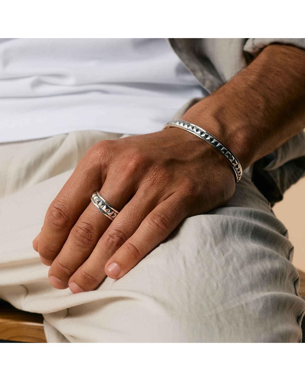 Charlotte's Web Jewellery Metallic Pyramid Cuff Bracelet for men