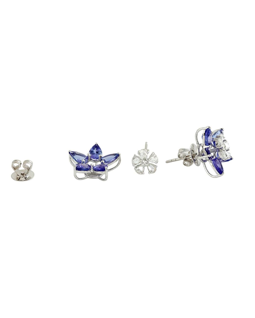 Artisan Blue Tanzanite & Diamond Floral Ear Jacket Earrings