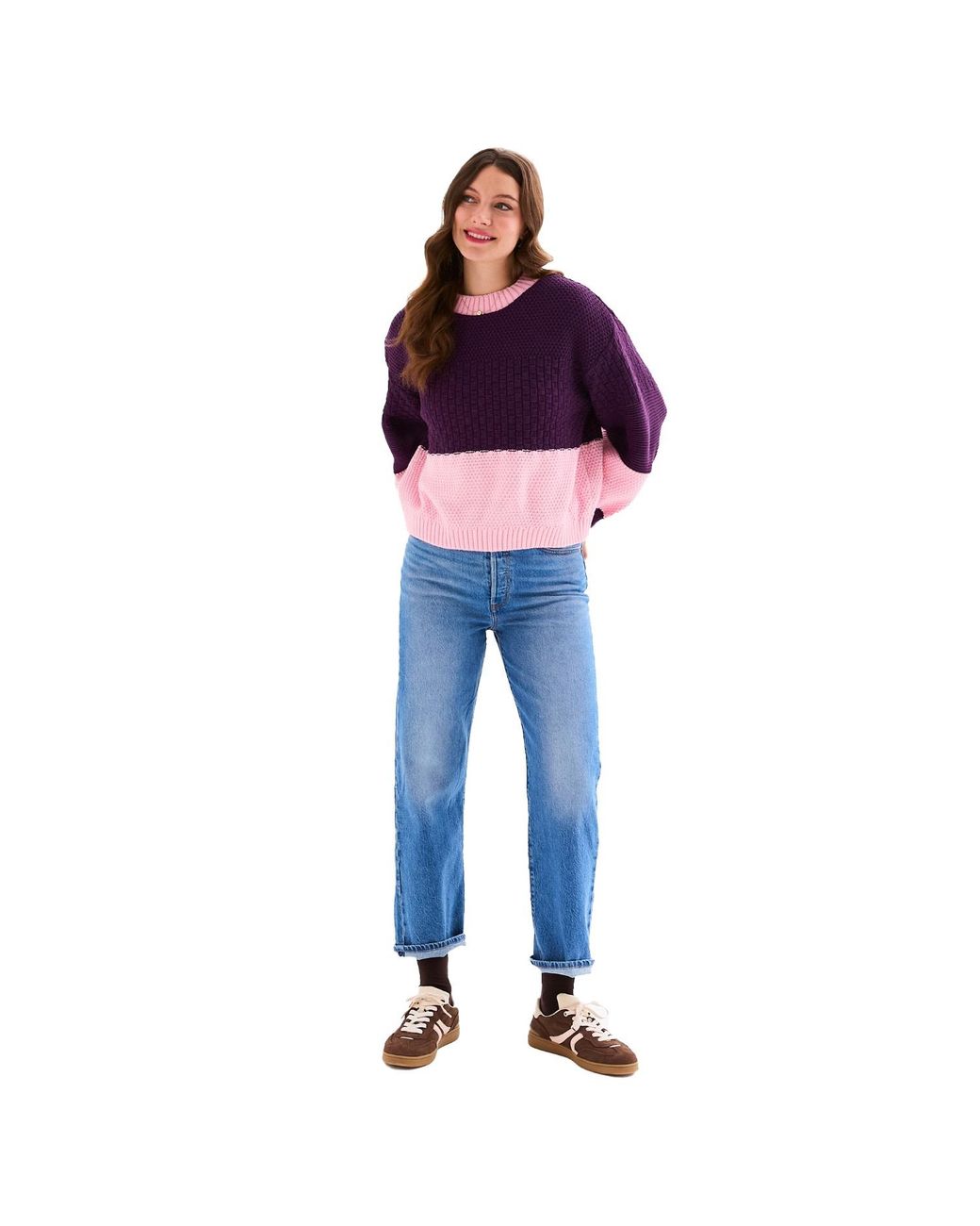 Cara & The Sky Purple Taz Colour Block Balloon Sleeve Jumper