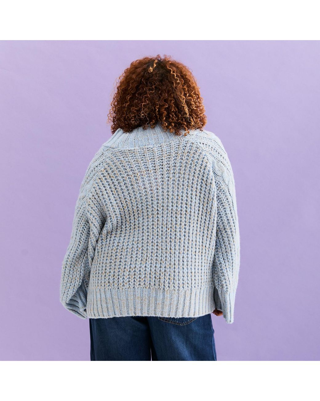 Cara & The Sky Blue Sarah High Neck Cable Wide Sleeve Jumper