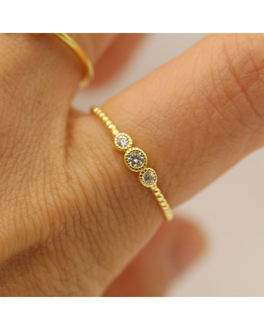 VicStoneNYC Fine Jewelry Yellow Antique Bezel Set Three Diamond Ring