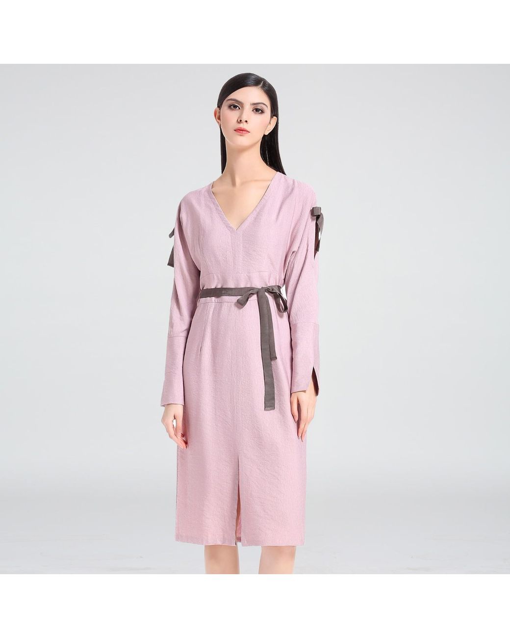Smart and Joy Pink Cold Shoulder V-Neck Dress