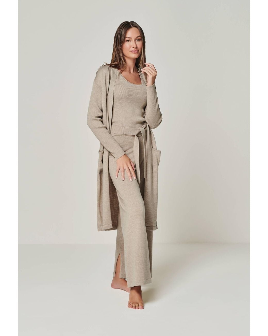 YOU LOOK PERFECT Natural Cardigan Blossom, Long Merino Cardigan With Pockets