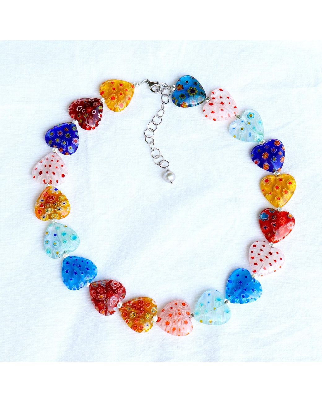 Mineralgems•Studio Blue Necklace With Venetian Heart-Shaped Murrine