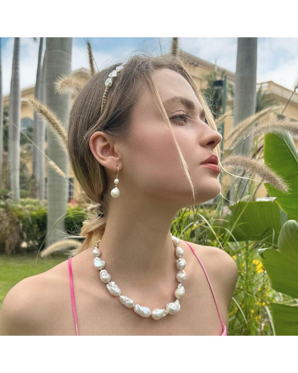 Farra Metallic Baroque Pearls With Chain Chunky Necklace