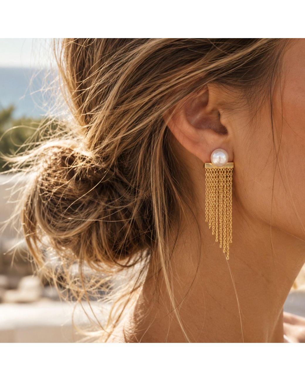Lalinde Metallic Pearl Chain Cascade Earrings