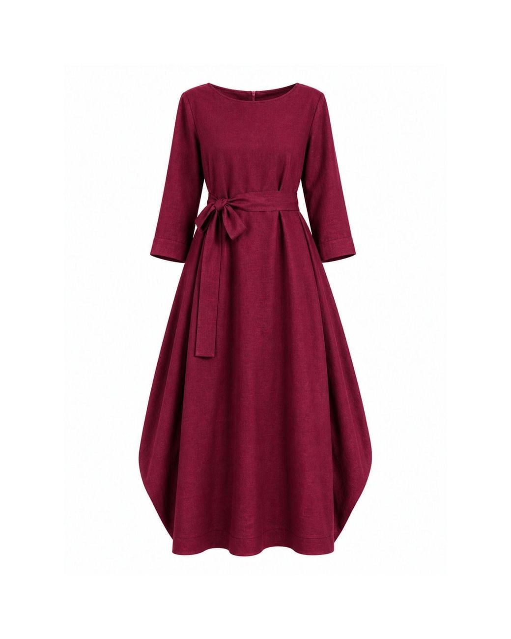 Nikka Place Red Oversized Maxi Linen Dress With Belt