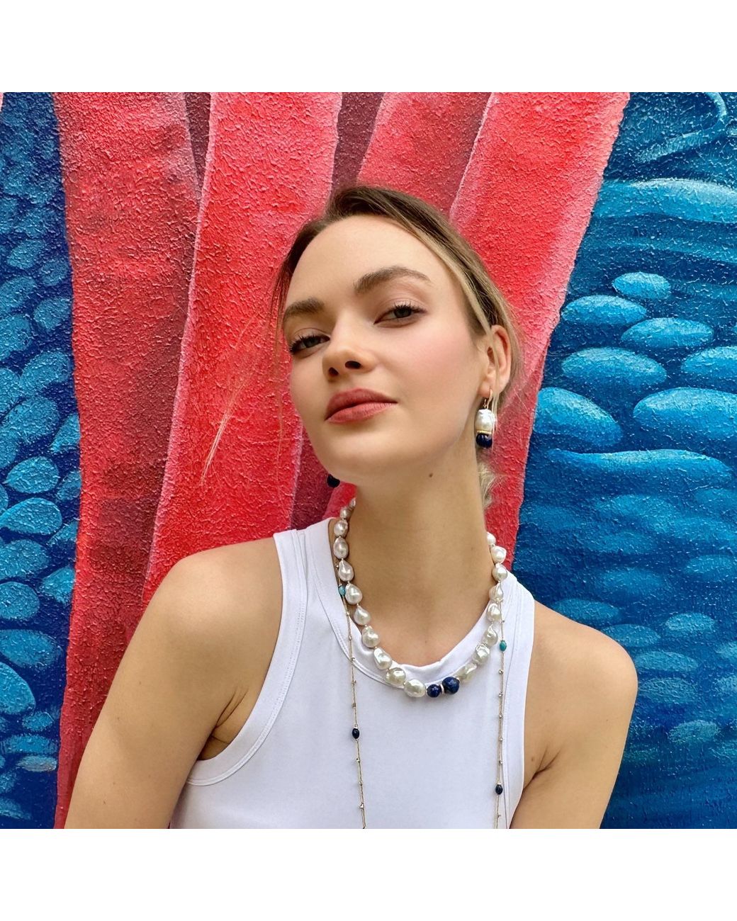 Farra Blue Classic Baroque Pearls With Pumpkin-Shaped Lapis Earrings