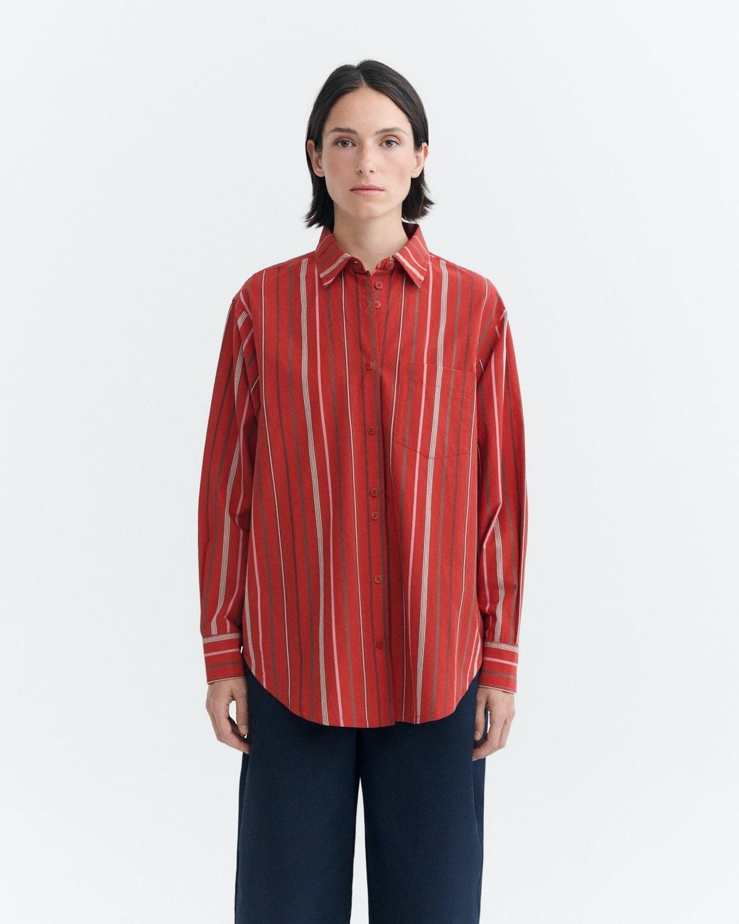 Thinking Mu Red Odelia Oversized Striped Blouse