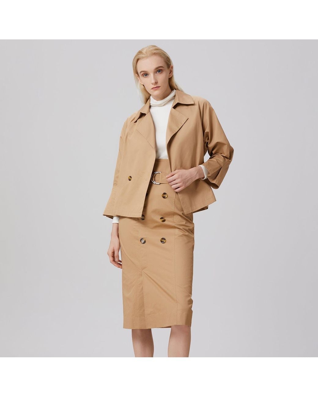 Smart and Joy Natural Double-Breasted Cotton Trench Jacket