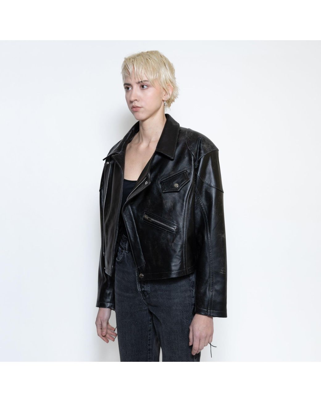 SVETA Milano Black Alanis Leather Biker Jacket