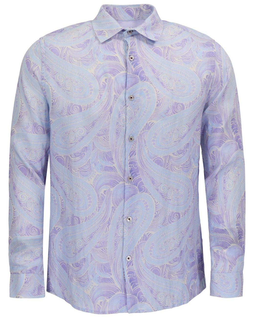 Lords of Harlech Blue Laurent Marakesh Paisley Helio Linen Printed Shirt for men