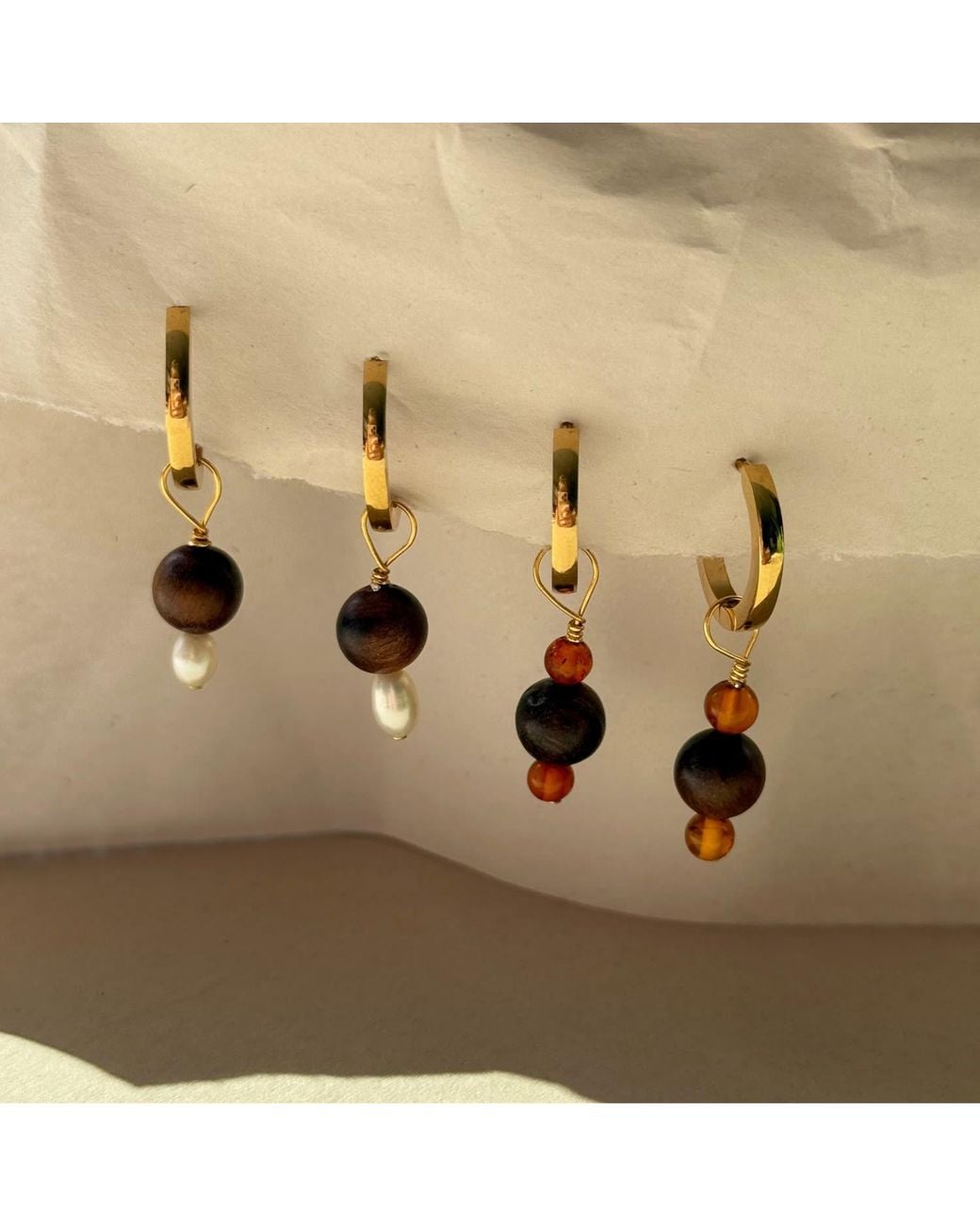A Weathered Penny Metallic Amber & Wood Hoops