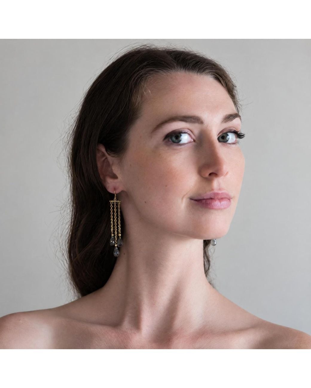 Heather Hawkins Jewelry Metallic Three Tier Chandelier Gemstone Earrings