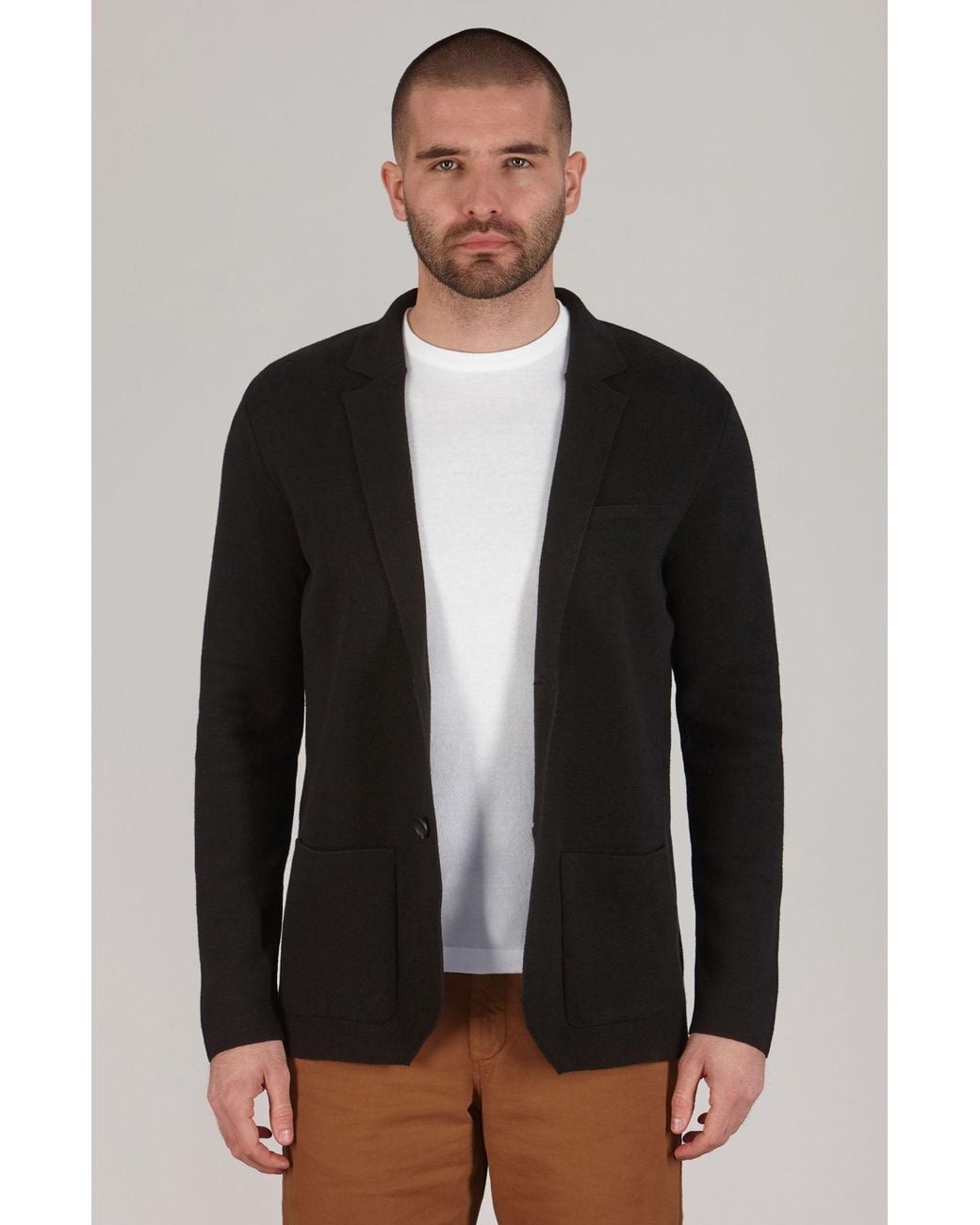 Paul James Knitwear Blue Lightweight Organic Cotton Linen Luca Knitted Blazer for men