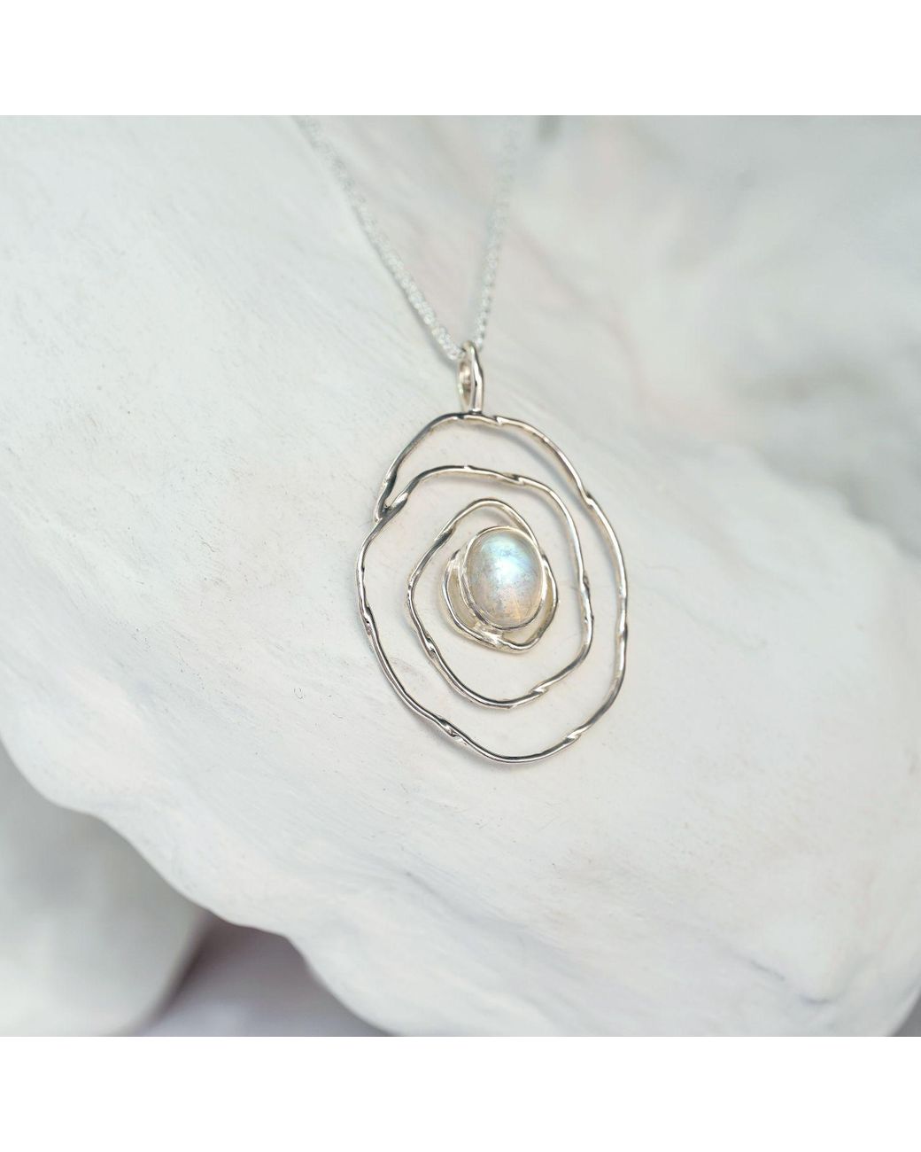 Isla Silver Metallic Spiral Moonstone Pendant Necklace