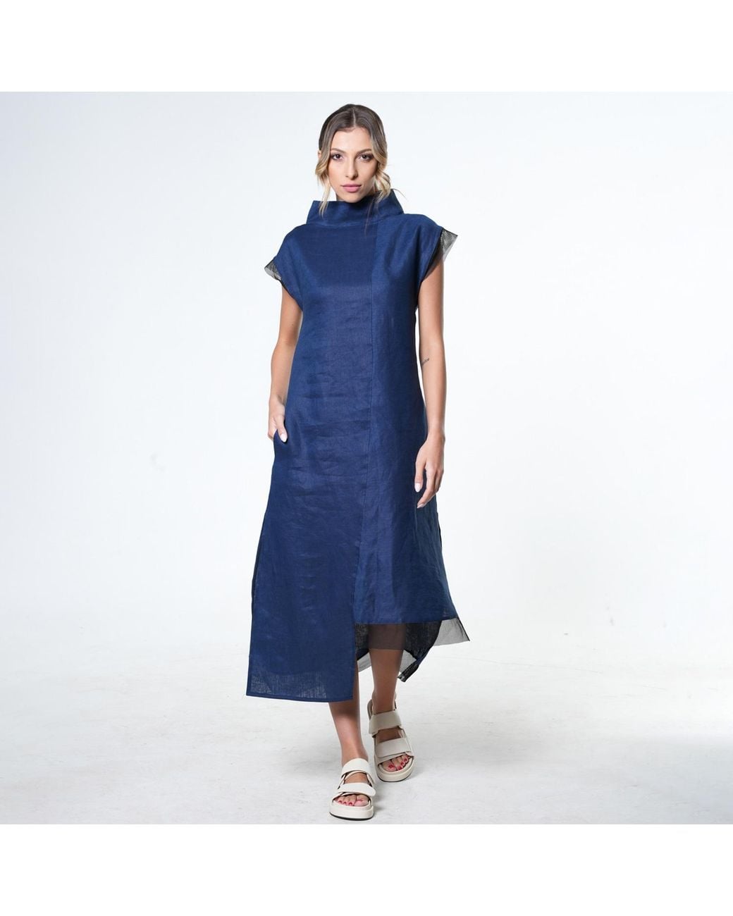 Metamorph Blue Asymmetric Linen Dress