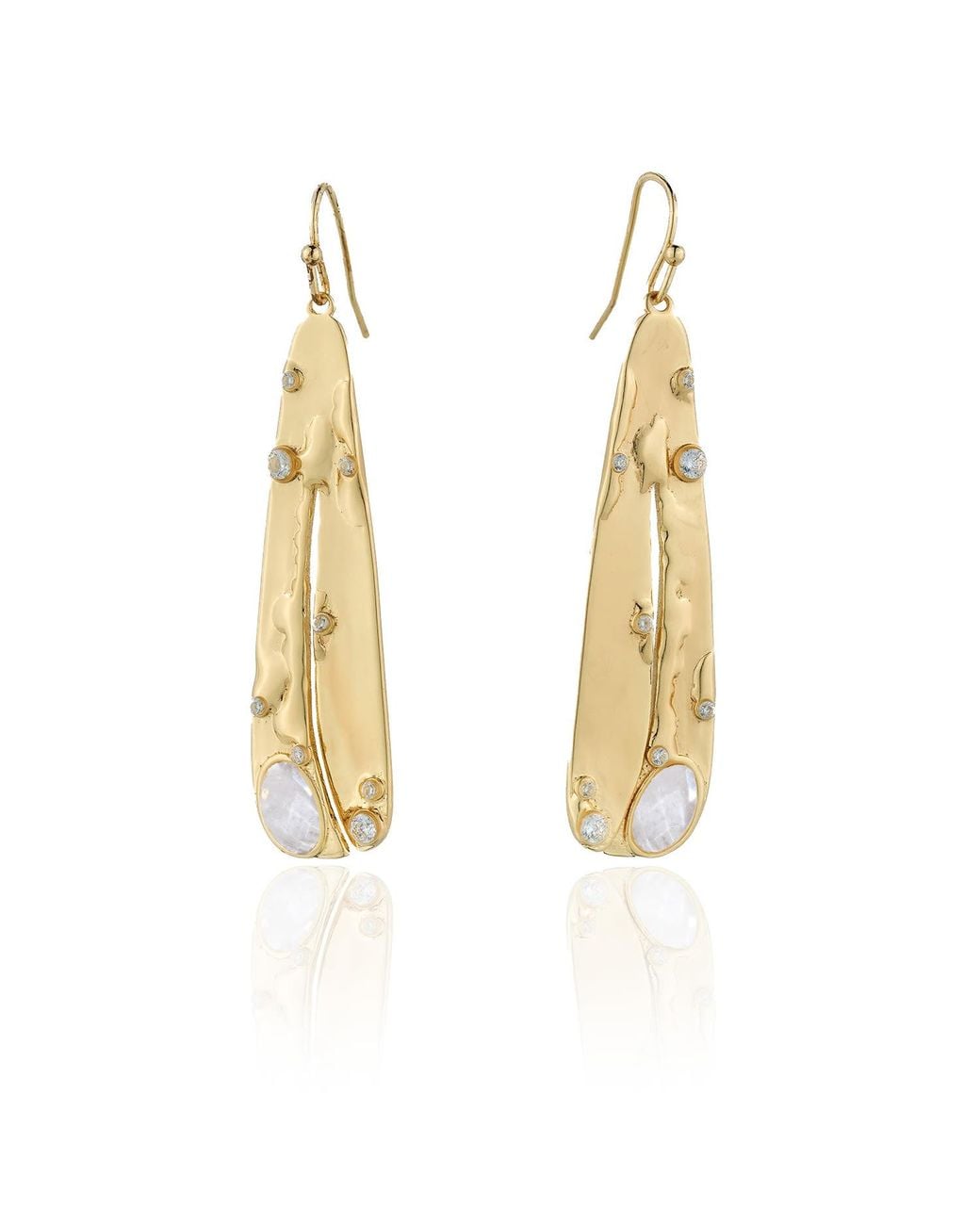 Rare Matters Jewelry Metallic Organic Gemstone Petal Drop Earrings Clear Quartz