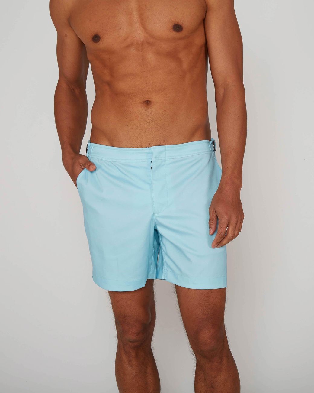 Lords of Harlech Blue Neptune Oxford Tailored Swim Short for men