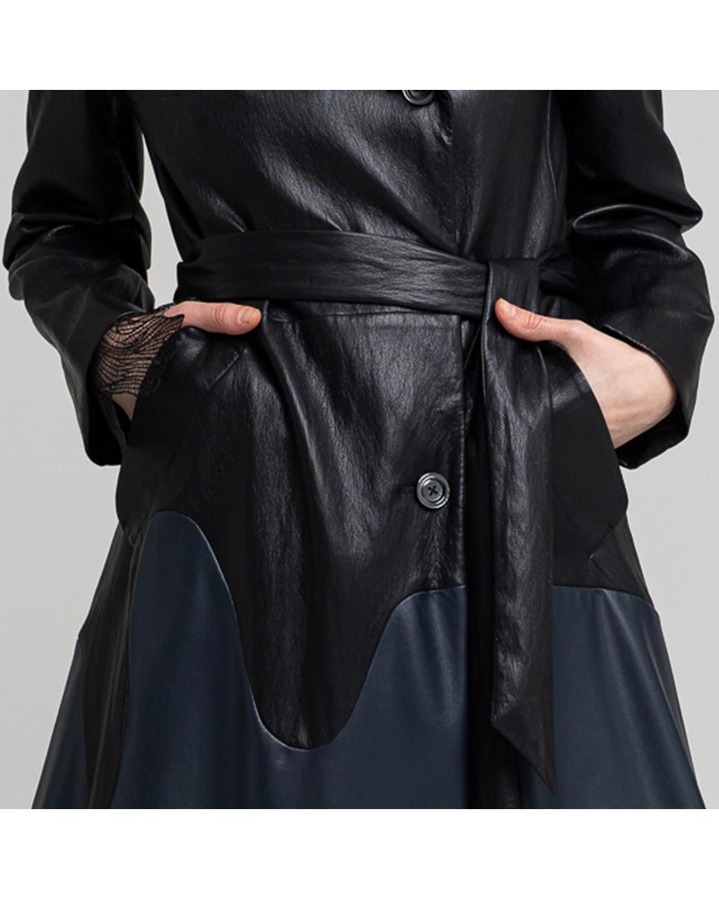 ARTISTA Blue Anastasia Eco-Leather Maxi Coat