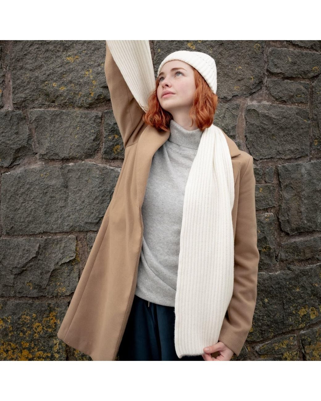 Kinalba Natural Neutrals Ladies Camel Chunky Ribbed Cashmere Scarf
