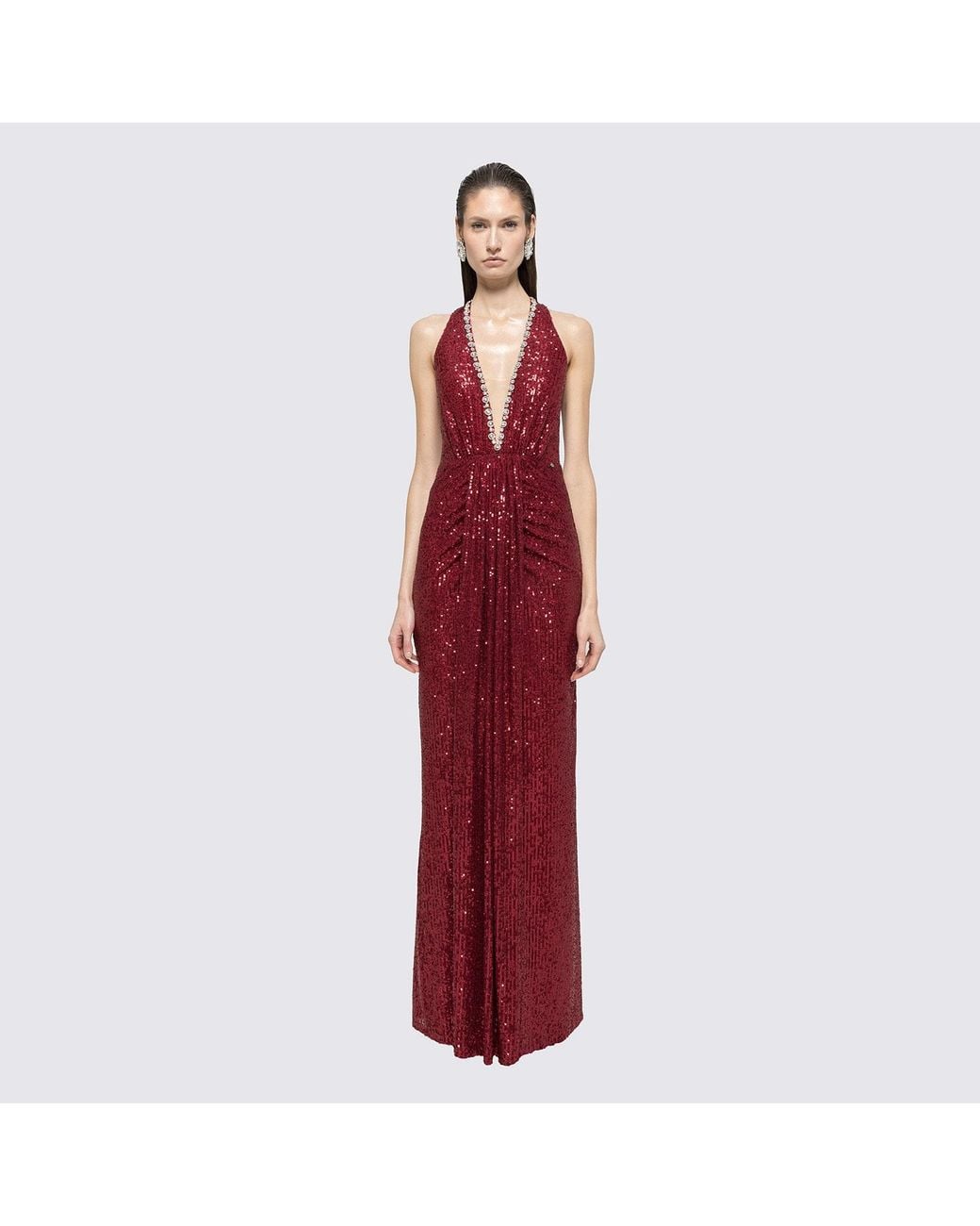 Nissa Red Sequined Halterneck Maxi Dress