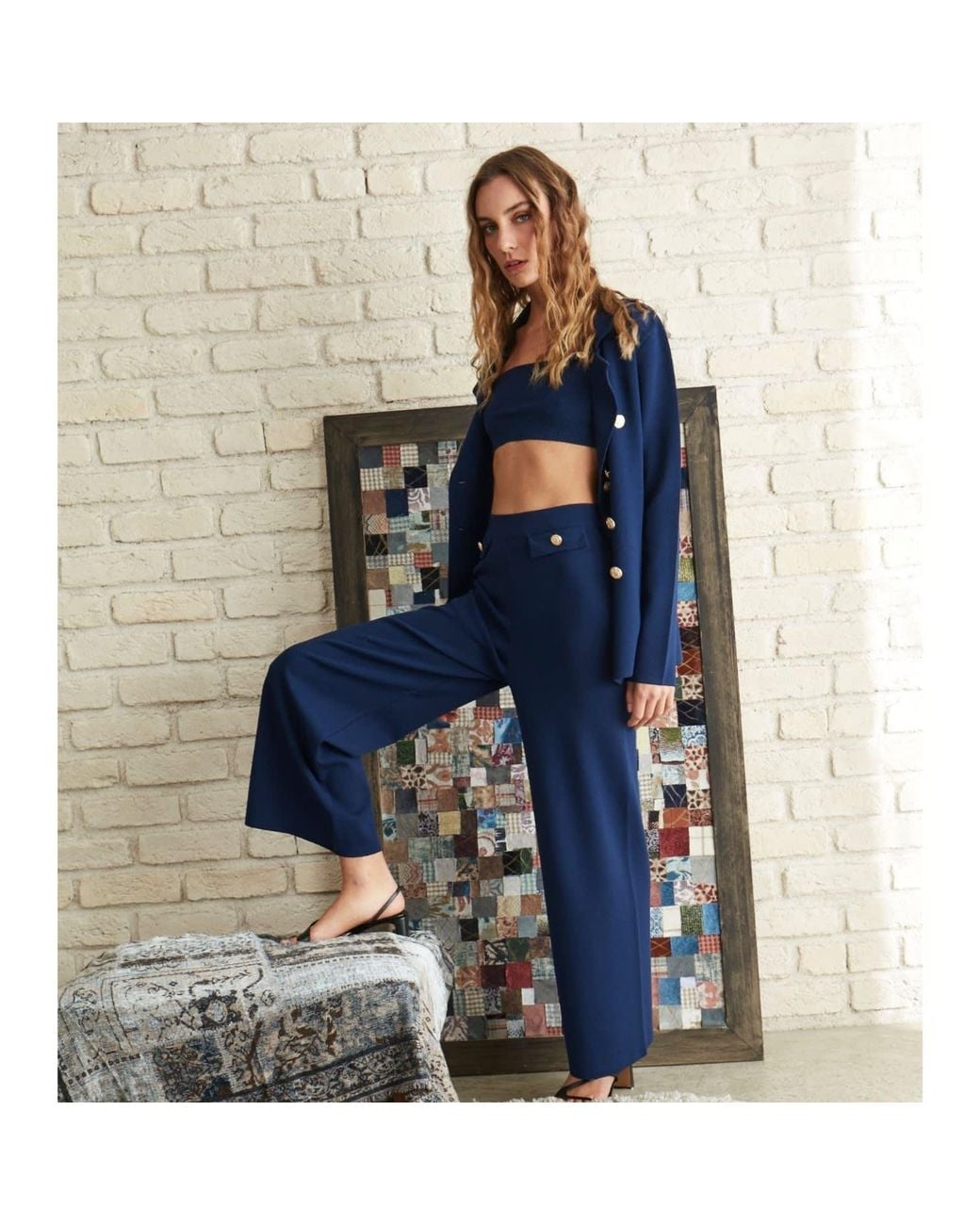 Peraluna Blue Katherine Standard Cut Knit Blazer