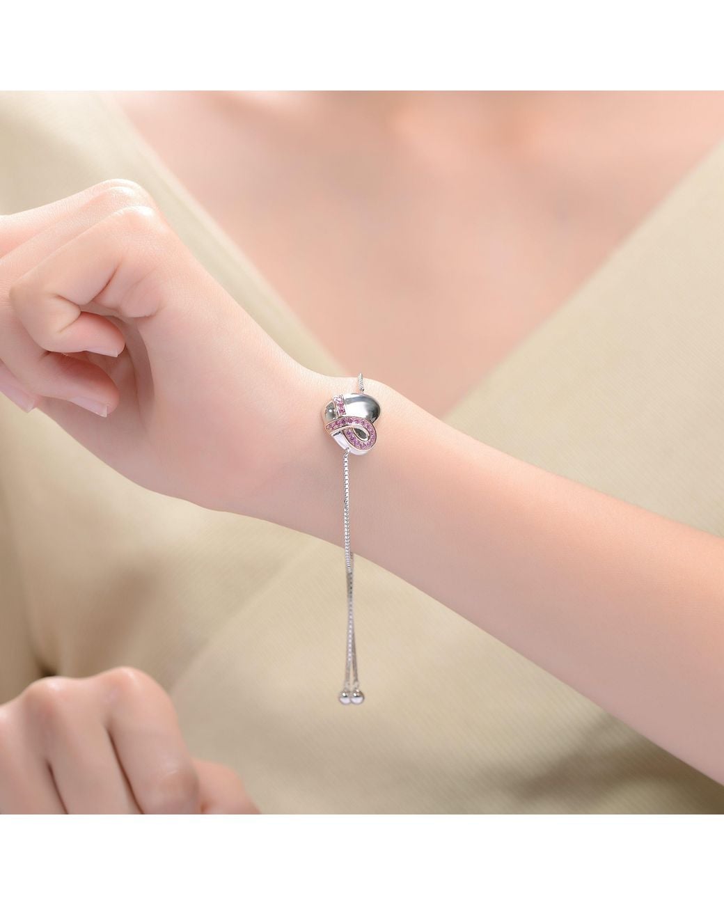Genevive Jewelry Metallic Rachel Glauber Teens-Young Adults Plated With Infinity Ribbon On Heart Adjustable Bracelet