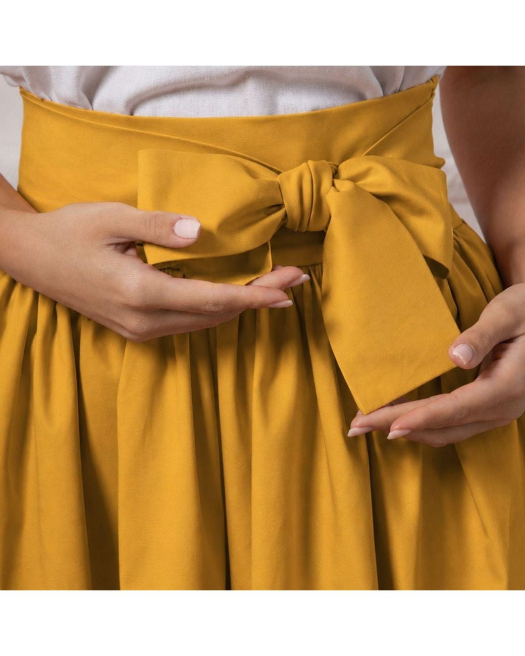 Nikka Place Yellow Floor Length Summer Skirt With Pockets And Bow