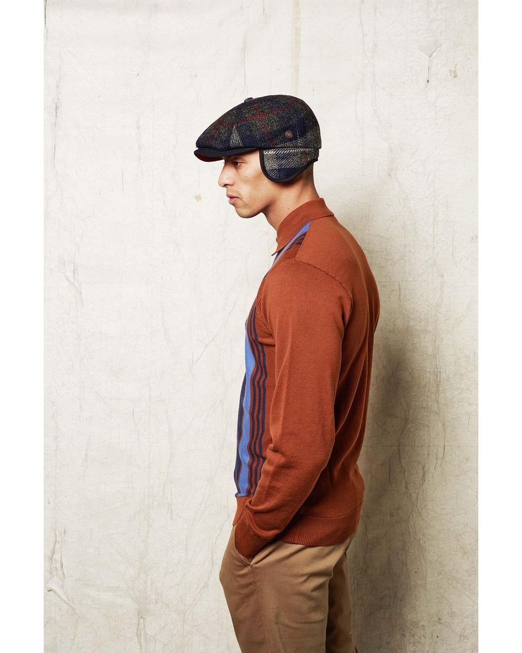 Dasmarca Hats Red Aaron Harris Tweed Wool Cap With Earflaps for men